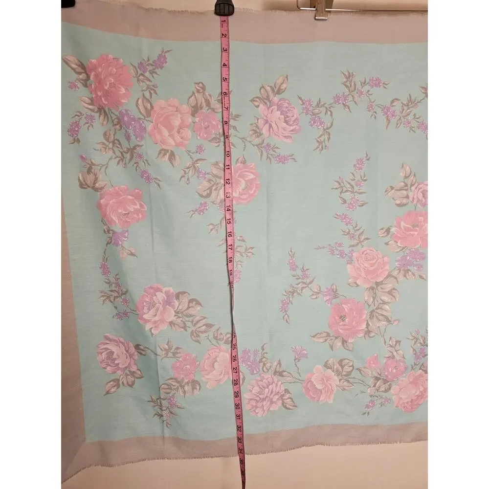 Made In Italy Pastel Floral Light Blue Scarf with Pink Roses
